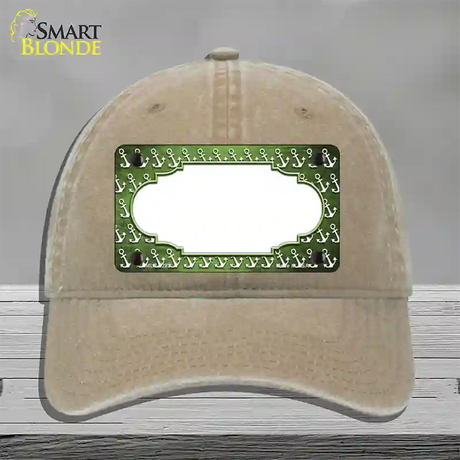 Lime Green White Anchor Scallop Oil Rubbed Novelty License Plate Hat Unconstructed Cotton / Khaki