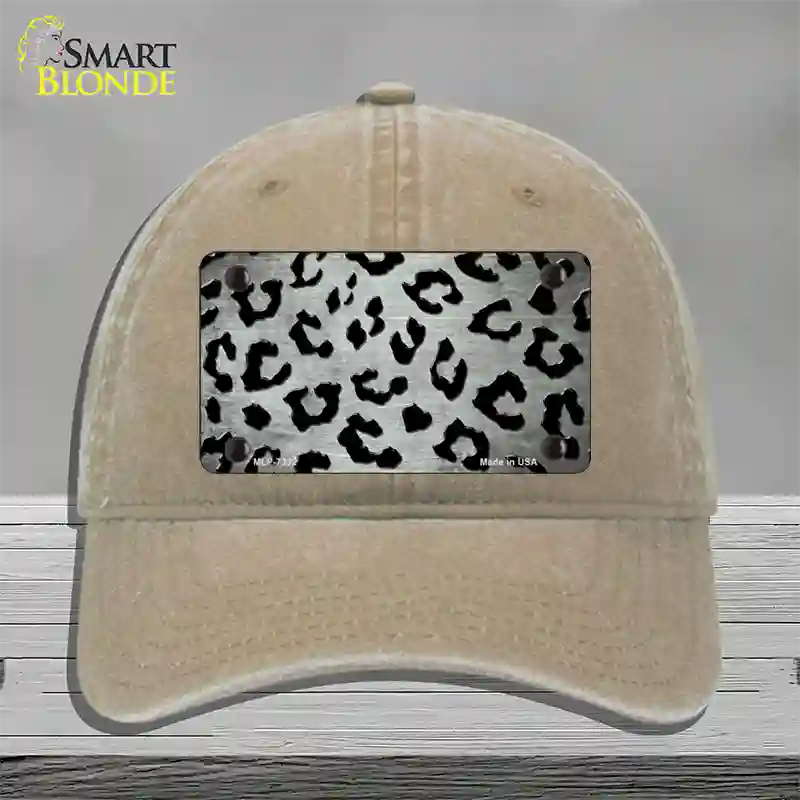 White Black Cheetah Oil Rubbed Novelty License Plate Hat Unconstructed Cotton / Khaki