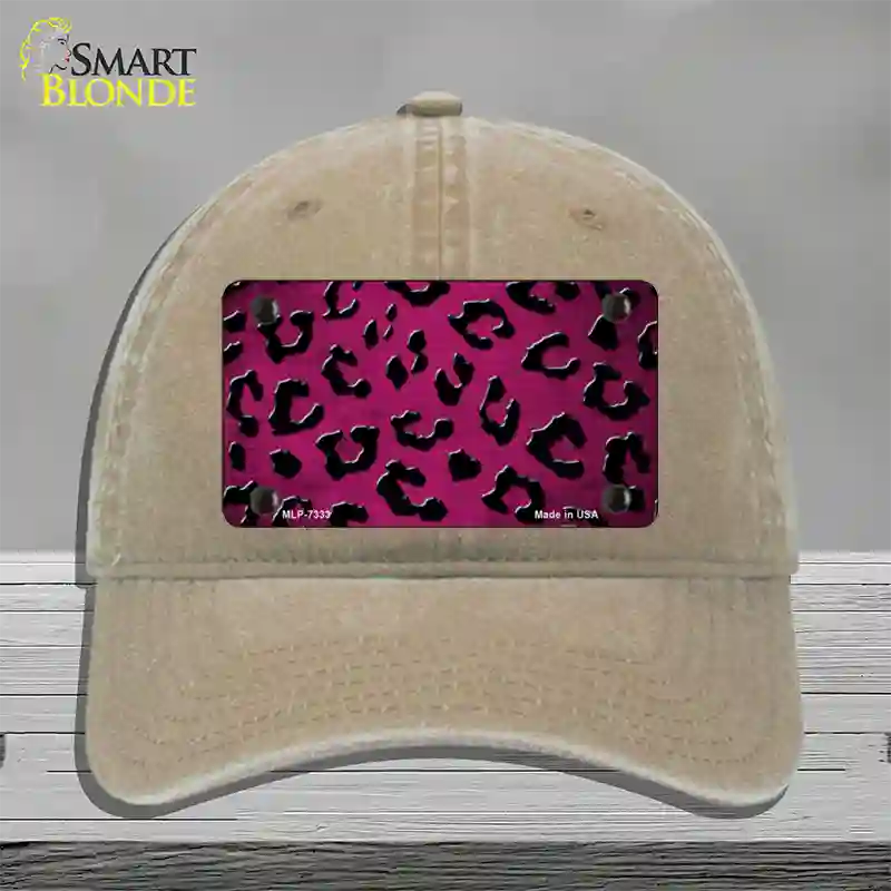 Pink Black Cheetah Oil Rubbed Novelty License Plate Hat Unconstructed Cotton / Khaki