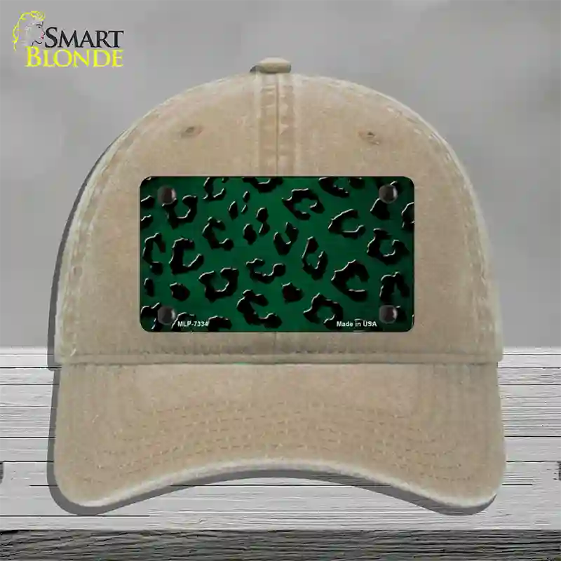 Green Black Cheetah Oil Rubbed Novelty License Plate Hat Unconstructed Cotton / Khaki