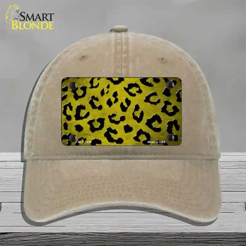 Yellow Black Cheetah Oil Rubbed Novelty License Plate Hat Unconstructed Cotton / Khaki