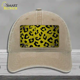 Yellow Black Cheetah Oil Rubbed Novelty License Plate Hat Unconstructed Cotton / Khaki