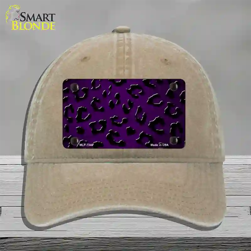 Purple Black Cheetah Oil Rubbed Novelty License Plate Hat Unconstructed Cotton / Khaki