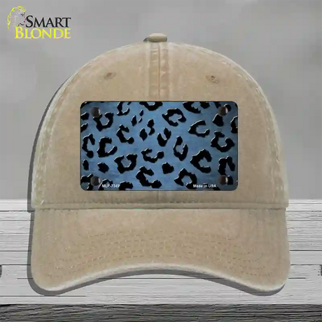 Light Blue Black Cheetah Oil Rubbed Novelty License Plate Hat Unconstructed Cotton / Khaki