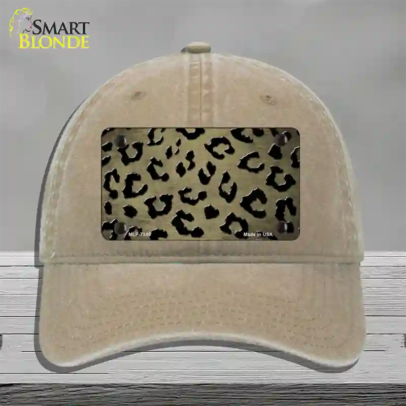 Gold Black Cheetah Oil Rubbed Novelty License Plate Hat Unconstructed Cotton / Khaki