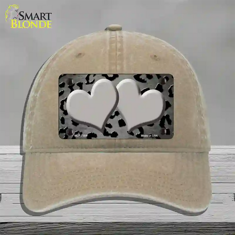 Gray Black Cheetah Hearts Oil Rubbed Novelty License Plate Hat Unconstructed Cotton / Khaki