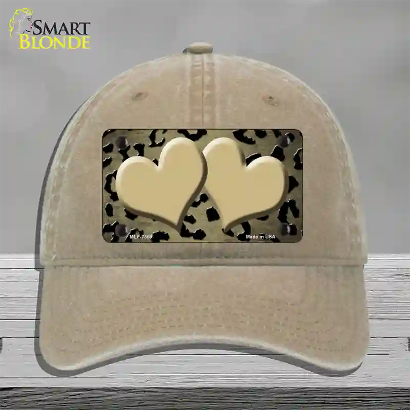 Gold Black Cheetah Hearts Oil Rubbed Novelty License Plate Hat Unconstructed Cotton / Khaki