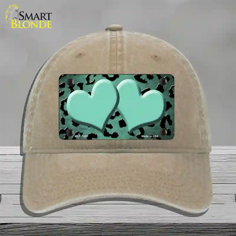 Mint Black Cheetah Hearts Oil Rubbed Novelty License Plate Hat Unconstructed Cotton / Khaki