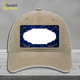 Blue Black Cheetah Scallop Oil Rubbed Novelty License Plate Hat Unconstructed Cotton / Khaki