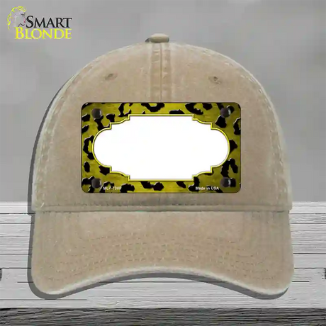 Yellow Black Cheetah Scallop Oil Rubbed Novelty License Plate Hat Unconstructed Cotton / Khaki