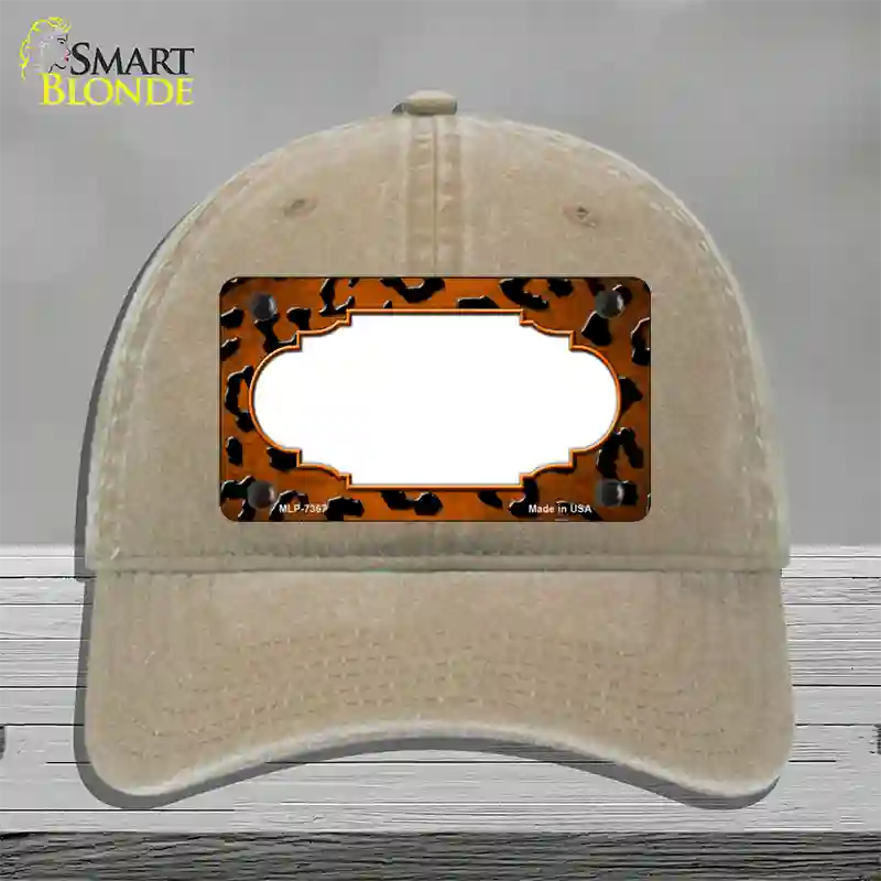 Orange Black Cheetah Scallop Oil Rubbed Novelty License Plate Hat Unconstructed Cotton / Khaki