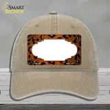 Orange Black Cheetah Scallop Oil Rubbed Novelty License Plate Hat Unconstructed Cotton / Khaki