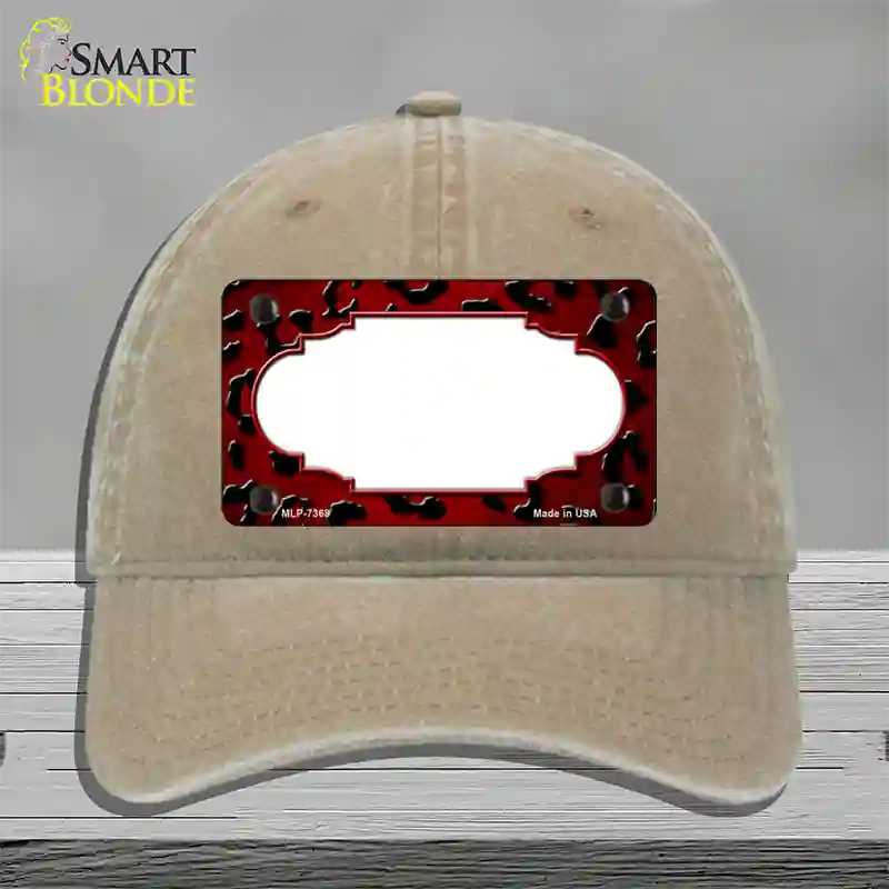 Red Black Cheetah Scallop Oil Rubbed Novelty License Plate Hat Unconstructed Cotton / Khaki