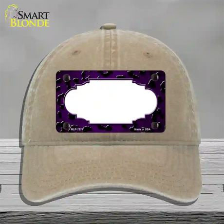 Purple Black Cheetah Scallop Oil Rubbed Novelty License Plate Hat Unconstructed Cotton / Khaki