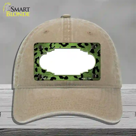 Lime Green Black Cheetah Scallop Oil Rubbed Novelty License Plate Hat Unconstructed Cotton / Khaki