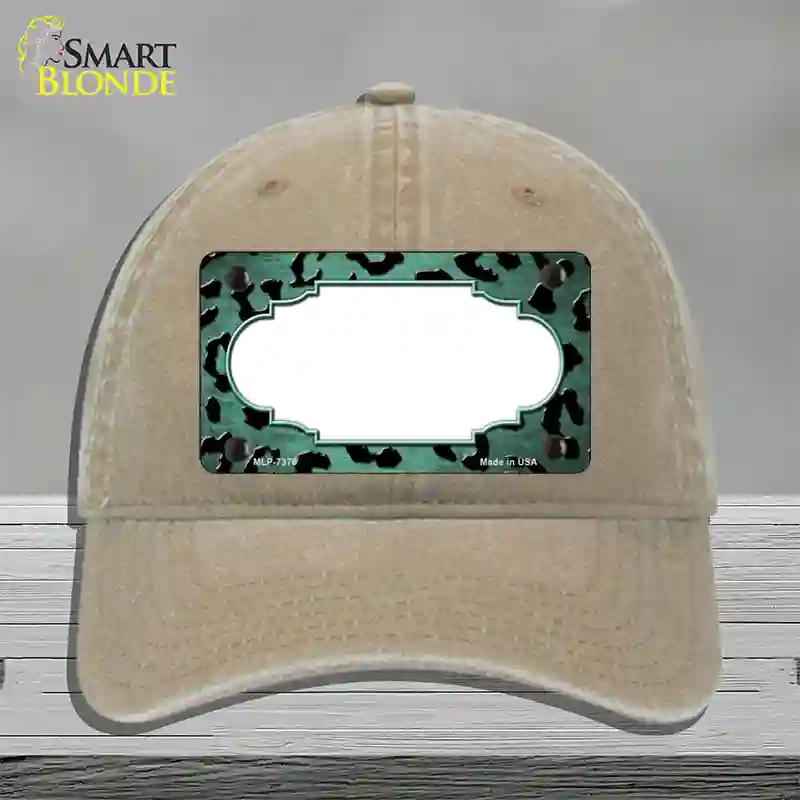 Mint Black Cheetah Scallop Oil Rubbed Novelty License Plate Hat Unconstructed Cotton / Khaki