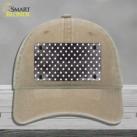 Black White Small Dots Oil Rubbed Novelty License Plate Hat Unconstructed Cotton / Khaki