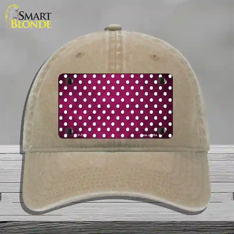 Pink White Small Dots Oil Rubbed Novelty License Plate Hat Unconstructed Cotton / Khaki