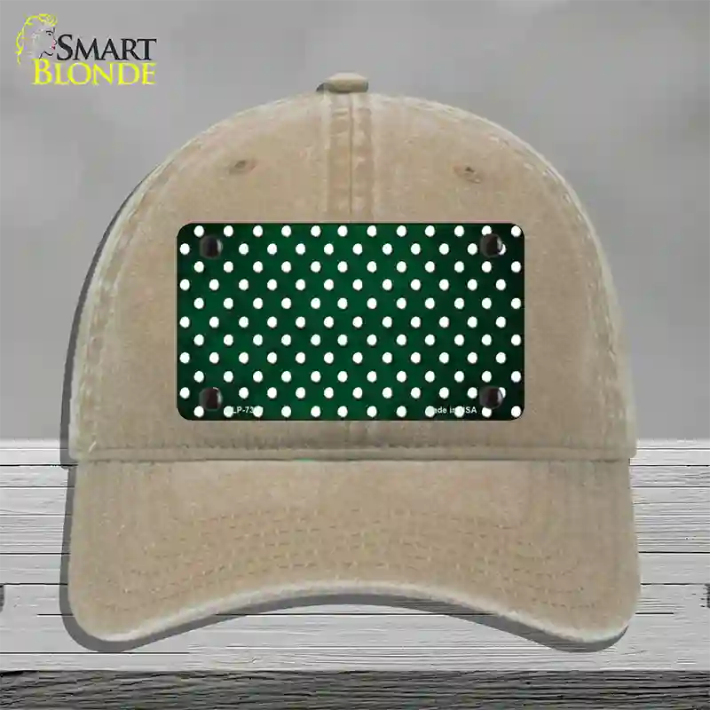 Green White Small Dots Oil Rubbed Novelty License Plate Hat Unconstructed Cotton / Khaki