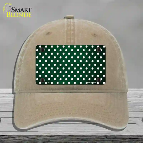 Green White Small Dots Oil Rubbed Novelty License Plate Hat Unconstructed Cotton / Khaki