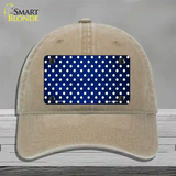 Blue White Small Dots Oil Rubbed Novelty License Plate Hat Unconstructed Cotton / Khaki