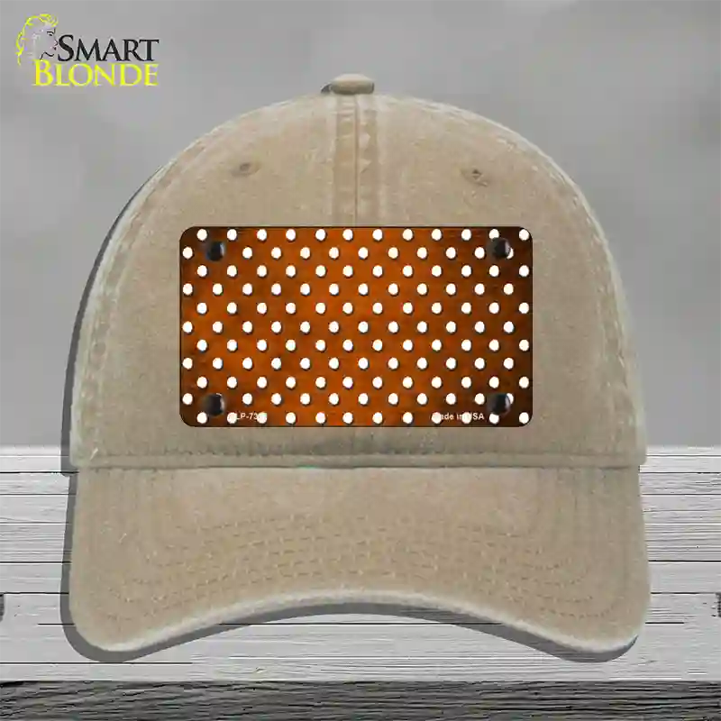 Orange White Small Dots Oil Rubbed Novelty License Plate Hat Unconstructed Cotton / Khaki