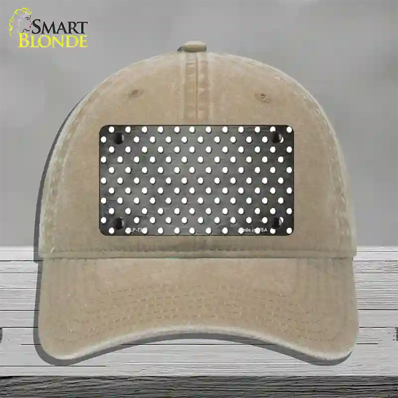 Gray White Small Dots Oil Rubbed Novelty License Plate Hat Unconstructed Cotton / Khaki