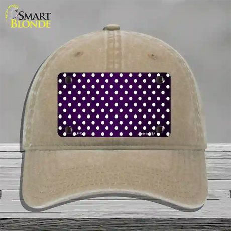 Purple White Small Dots Oil Rubbed Novelty License Plate Hat Unconstructed Cotton / Khaki