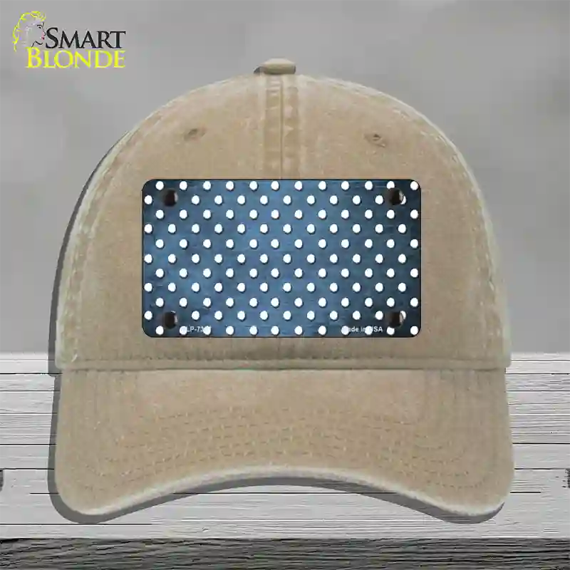 Light Blue White Small Dots Oil Rubbed Novelty License Plate Hat Unconstructed Cotton / Khaki