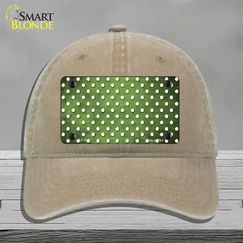 Lime Green White Small Dots Oil Rubbed Novelty License Plate Hat Unconstructed Cotton / Khaki