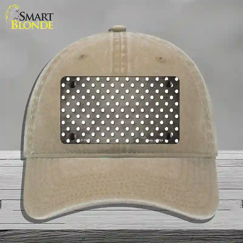 Tan White Small Dots Oil Rubbed Novelty License Plate Hat Unconstructed Cotton / Khaki