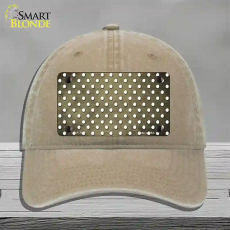 Gold White Small Dots Oil Rubbed Novelty License Plate Hat Unconstructed Cotton / Khaki