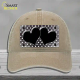 Black White Small Dots Hearts Oil Rubbed Novelty License Plate Hat Unconstructed Cotton / Khaki