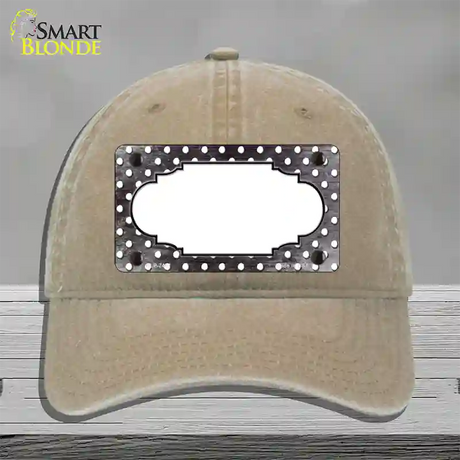 Black White Small Dots Scallop Oil Rubbed Novelty License Plate Hat Unconstructed Cotton / Khaki