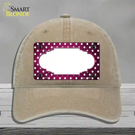 Pink White Small Dots Scallop Oil Rubbed Novelty License Plate Hat Unconstructed Cotton / Khaki