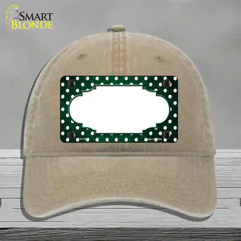 Green White Small Dots Scallop Oil Rubbed Novelty License Plate Hat Unconstructed Cotton / Khaki