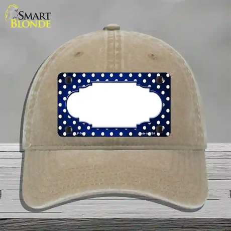 Blue White Small Dots Scallop Oil Rubbed Novelty License Plate Hat Unconstructed Cotton / Khaki