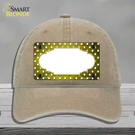 Yellow White Small Dots Scallop Oil Rubbed Novelty License Plate Hat Unconstructed Cotton / Khaki