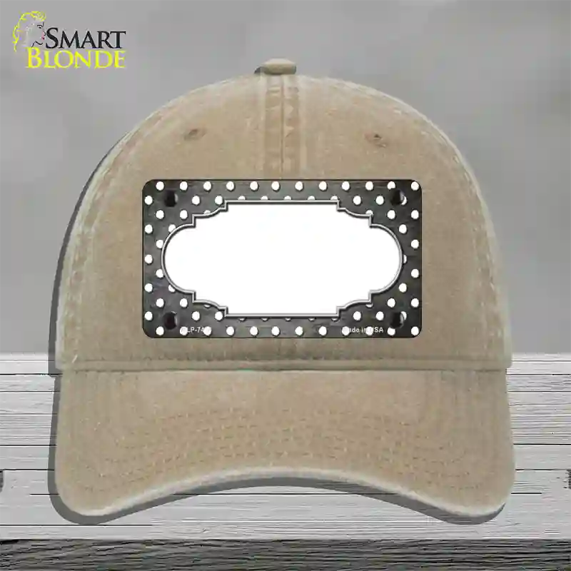 Gray White Small Dots Scallop Oil Rubbed Novelty License Plate Hat Unconstructed Cotton / Khaki