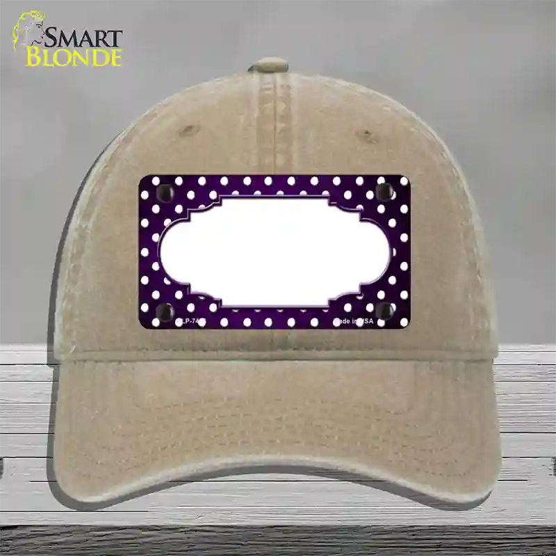 Purple White Small Dots Scallop Oil Rubbed Novelty License Plate Hat Unconstructed Cotton / Khaki