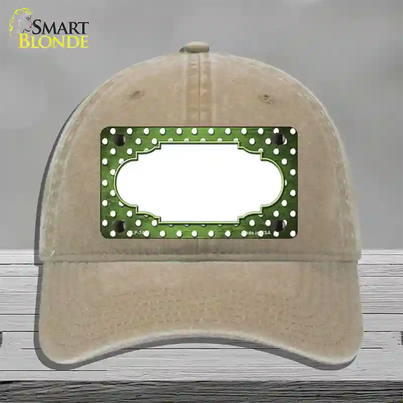 Lime Green White Small Dots Scallop Oil Rubbed Novelty License Plate Hat Unconstructed Cotton / Khaki