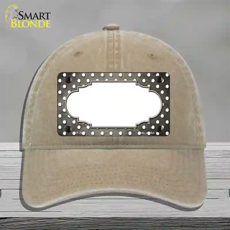 Tan White Small Dots Scallop Oil Rubbed Novelty License Plate Hat Unconstructed Cotton / Khaki