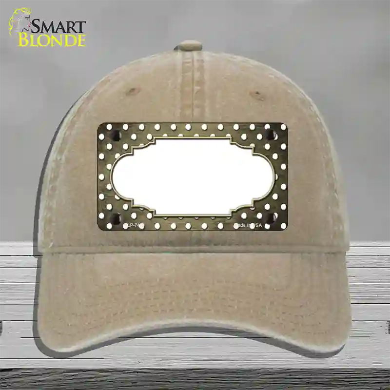 Gold White Small Dots Scallop Oil Rubbed Novelty License Plate Hat Unconstructed Cotton / Khaki