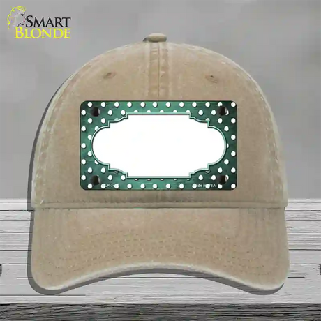 Mint White Small Dots Scallop Oil Rubbed Novelty License Plate Hat Unconstructed Cotton / Khaki