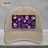 Purple White Paw Oil Rubbed Novelty License Plate Hat Unconstructed Cotton / Khaki