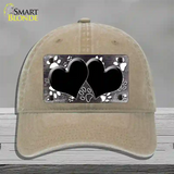 Paw Heart Black White Novelty License Plate Hat Unconstructed Cotton / Khaki