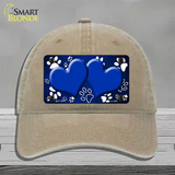 Paw Heart Blue White Novelty License Plate Hat Unconstructed Cotton / Khaki