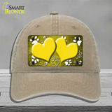 Paw Heart Yellow White Novelty License Plate Hat Unconstructed Cotton / Khaki