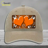 Paw Heart Orange White Novelty License Plate Hat Unconstructed Cotton / Khaki