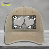 Paw Heart Gray White Novelty License Plate Hat Unconstructed Cotton / Khaki